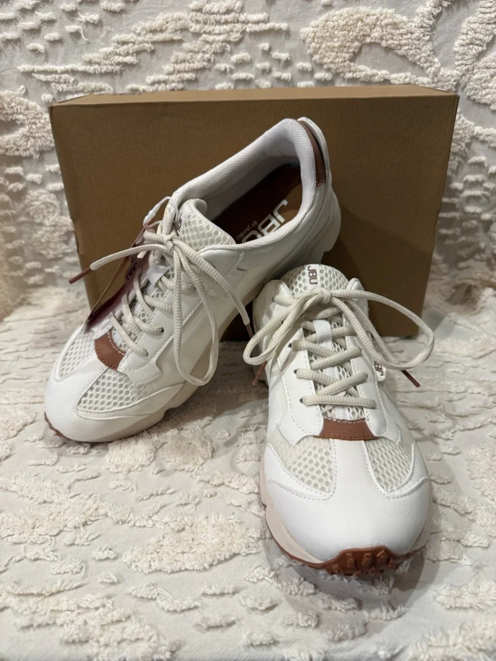 JBU Off-White Sneakers with Tan Accents